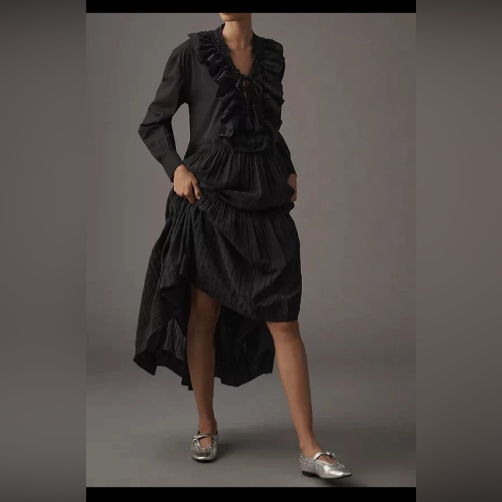 Anthropologie Pilcro Ruffled Tiered Midi Dress Long Sleeve large